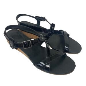 Eileen Fisher Black Patent Leather Strappy Wedges Sz 8